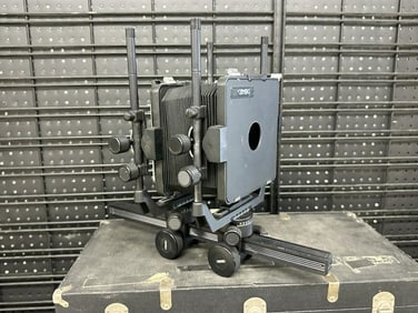 CAMBO Camera 4 x 5, with extra lens board, in case, ( no lens ), rail intact….