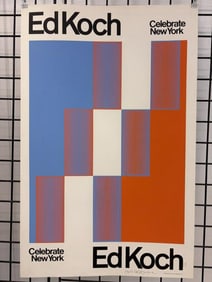 Signed 1973 Richard Anuskiewicz Celebrate New York poster. This poster measures 25" x 39" and was