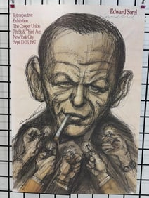 Signed Edward Sorel Cooper Union Retrospective poster. The poster measures 23 1/2" x 34" and is