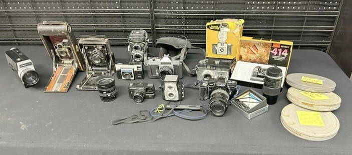 Vintage & contemporary mixed CAMERA lot to include folding cameras, 35 mm, lenses, movie, etc. Good: Vintage & contemporary mixed CAMERA lot to include folding cameras, 35 mm, lenses, movie, etc. Good lot for a dealer to sort out….