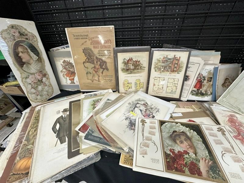 Big lot of prints, calendars, lithos, and related, most all in plastic sleeves, lots of Victorian (1 of 12)