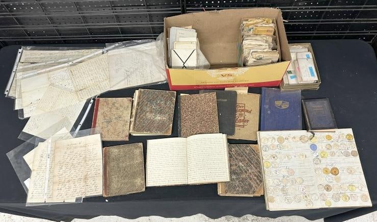 Misc. lot early correspondence, early books with writings, letters, etc. Good lot for a dealer to (1 of 13)