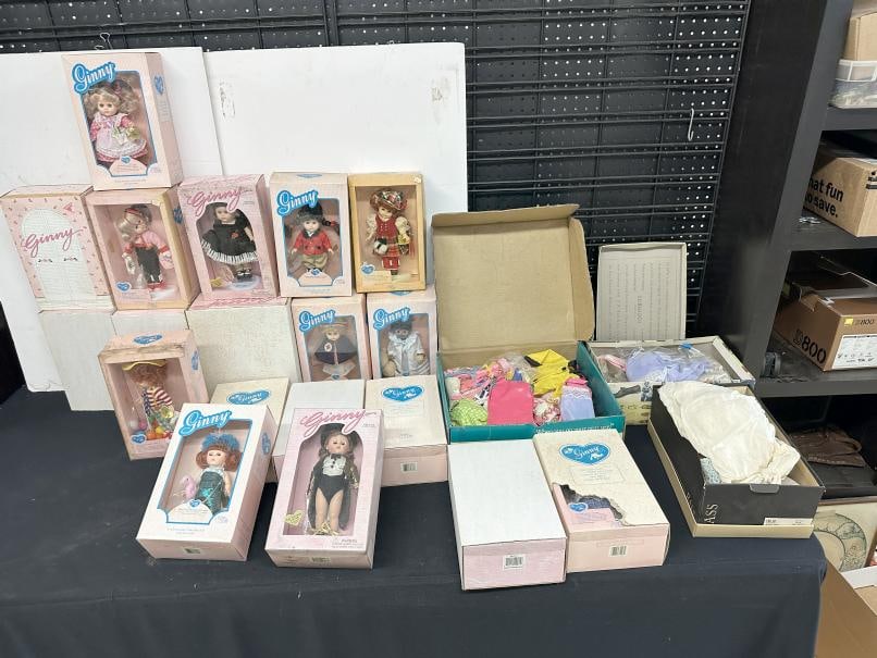 Misc. DOLL lot to include Ginny Dolls in boxes, some clothes, etc. Good lot for a dealer to sort (1 of 4)