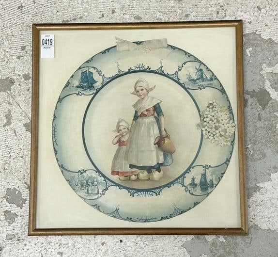 Large Die Cut & Litho Dutch Girls, nice condition, measures 13.5" x 14", the frame measures 16" x (1 of 2)