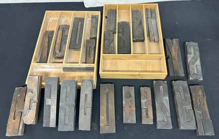 (2) trays of old printer blocks…..from estate in Hudson Valley…..