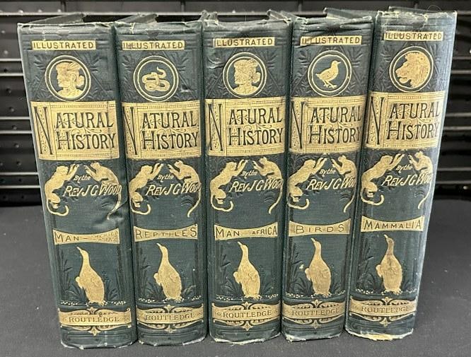 (5) Volumes ( ILLUSTRATED NATURAL HISTORY ), by the Rev. J.G. Wood. Books complete, some loose: (5) Volumes ( ILLUSTRATED NATURAL HISTORY ), by the Rev. J.G. Wood. Books complete, some loose spines, from Hudson Valley estate.