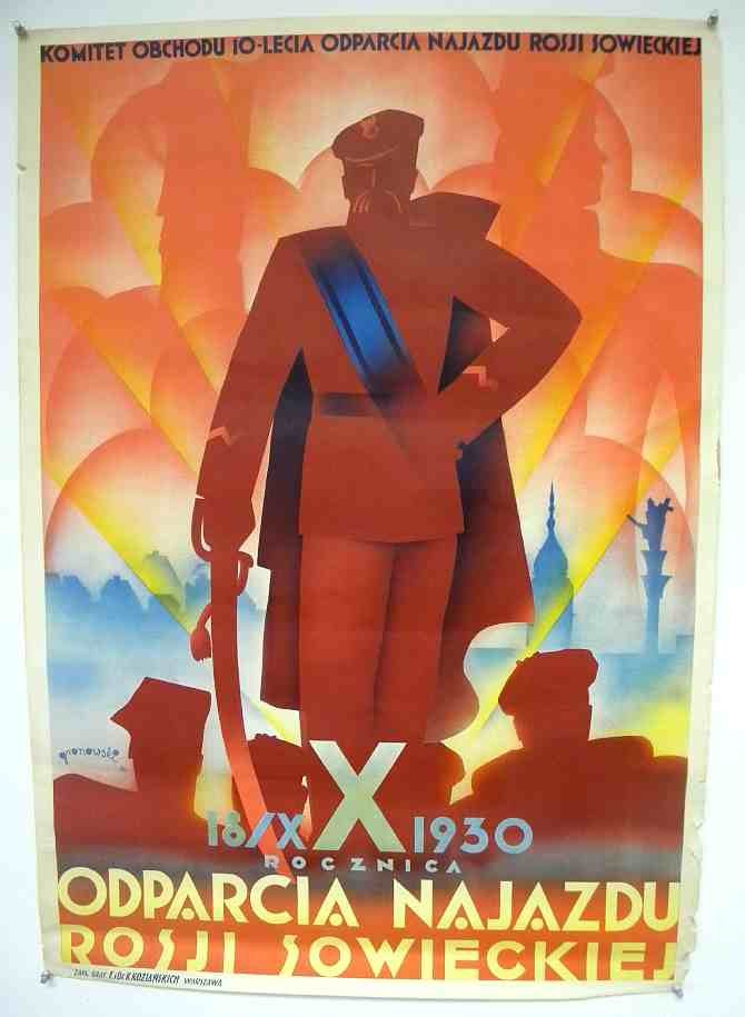 1930 POLISH MILITARY POSTER (?) Nice Bold Graphics: 1930 POLISH MILITARY POSTER (?) Nice Bold Graphics, measures 40" x 27 1/2", has some pieces missing from white border, Artist name looks like Gnonowski ?......