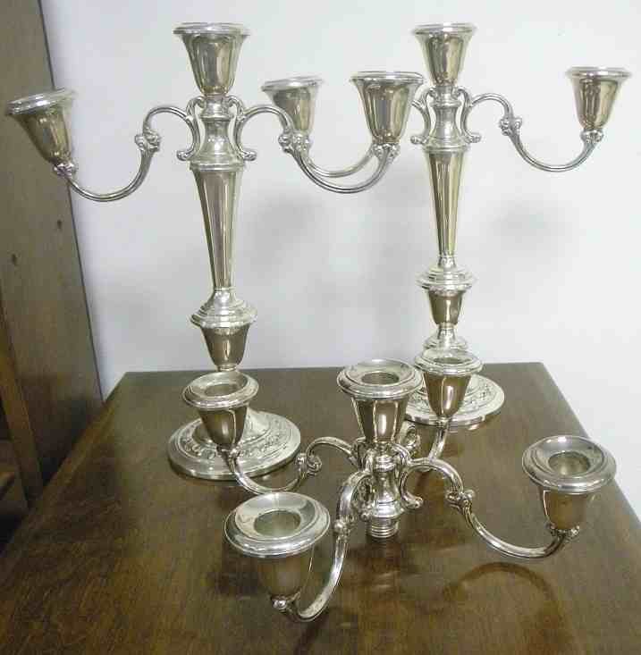 GORHAM STERLING SILVER 3 Pc. Candelabra Set: GORHAM STERLING SILVER 3 Pc. Candelabra Set, with one extra arm, overall very nice condition, one small ding on one base...Weighted bases.....