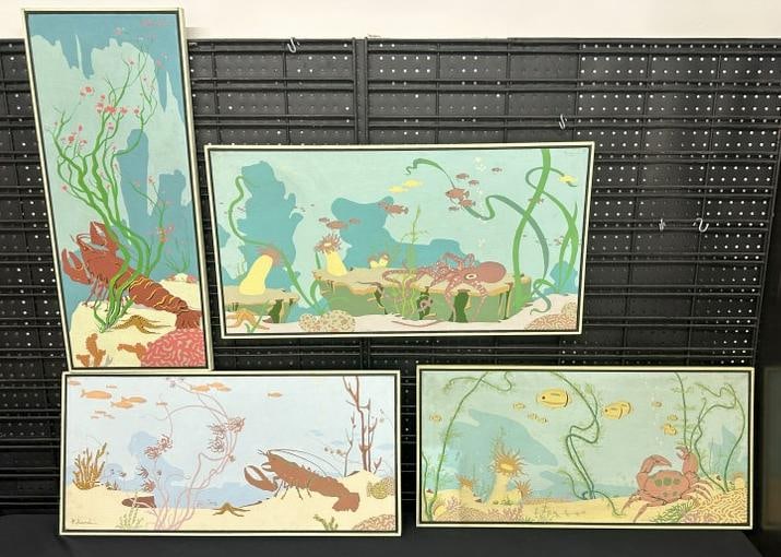 (4) Roland Partos o/c paintings with sea life theme, all in nice condition, (2 ) measure 30.5" x