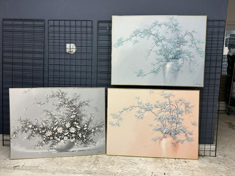 (3) Roland Partos large o/c still lifes with flowers in bowls, circa 1970's, in nice condition, (1 of 1)