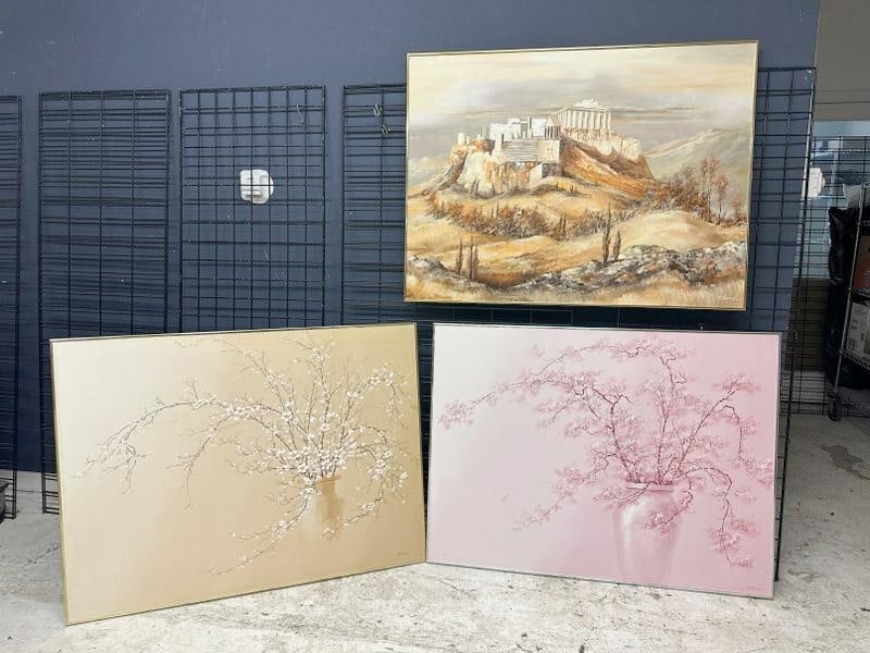 (3) large Roland Partos o/c paintings in metal frames, circa 1970's....they all measure 36" x 48", (1 of 1)