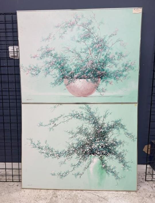 Roland Partos (2) o/c floral still lifes of flowers in bowls, circa 1970's, nice estate condition, (1 of 1)