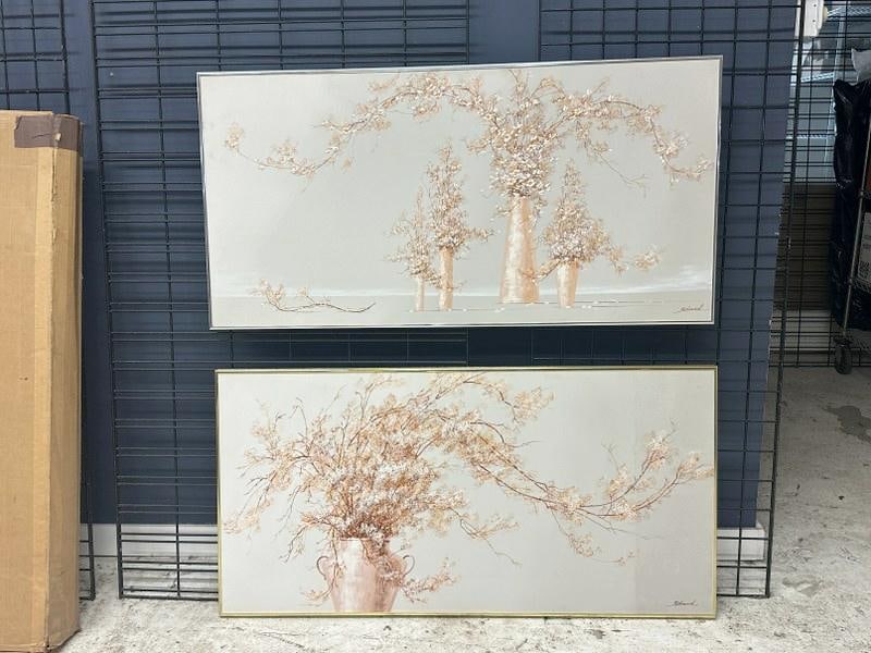 Roland Partos (2) o/c floral still lifes, flowers in vases, both in nice estate condition, in metal (1 of 1)