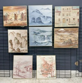 (8) Roland Partos o/c paintings, in nice estate condition, in metal frames, they all measure 20" x