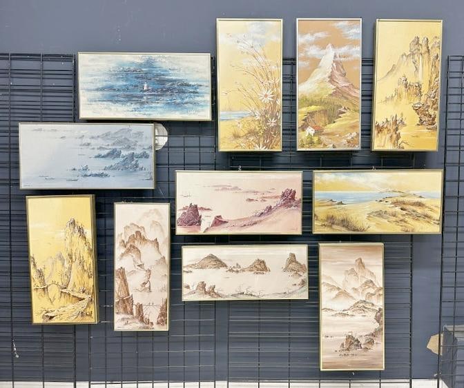 (11) Roland Partos estate paintings, some o/c and most o/b....good overall condition, all in metal: (11) Roland Partos estate paintings, some o/c and most o/b....good overall condition, all in metal frames, roughly all the same size give or take, measuring in the ballpark of 24" x 12". Born in Timis