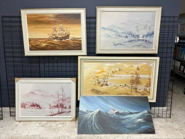 Roland Partos (5) large oil paintings, all framed but one, nice estate condition, the largest