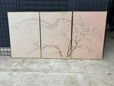 Roland Partos triptych, o/c with flowers, circa 1970's, in nice condition, in metal frames, each