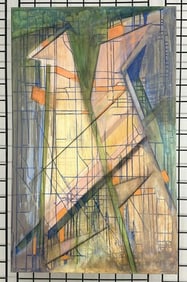 Edward Berkise abstract o/c titled ( NEVER FORGET TWIN TOWERS ), signed and titled on back, painting