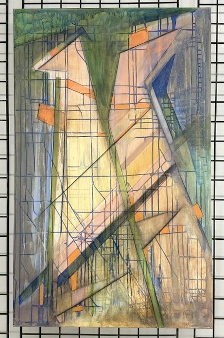 Edward Berkise abstract o/c titled ( NEVER FORGET TWIN TOWERS ), signed and titled on back, painting (1 of 2)