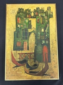 Impressionist o/b Venetian scene, titled on back as pictured, ( has initials on painting possibly (