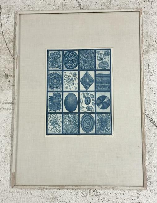 L. Marchant signed print with figures, number 54 of 75, signed lower right, titled ( GENESIS ), in: L. Marchant signed print with figures, number 54 of 75, signed lower right, titled ( GENESIS ), in frame of the period with linen matting. Nice condition, image measures 16" x 24", the frame measures 