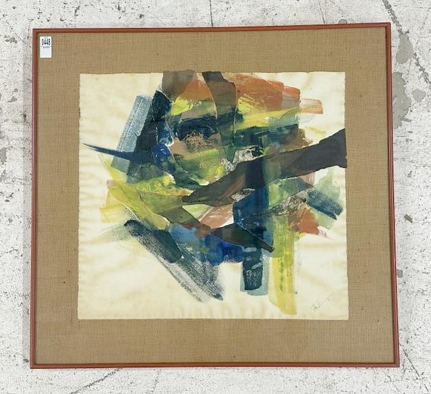 Mid Century abstract collage signed illegibly as pictured & dated 1962 in lower right corner. In (1 of 4)