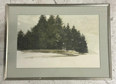 William Thomson ( 1931-2014 ) large w/c Winter landscape with snow falling, signed lower right. In