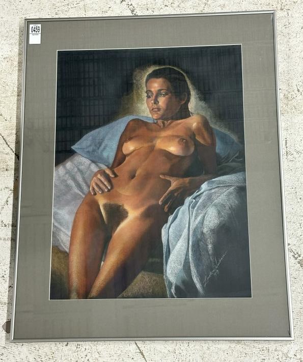 M Lawton Huban ( 1926-2010) Nude Female pastel titled ( MAVNA LOA ), exhibited in 1979 at the: M Lawton Huban ( 1926-2010) Nude Female pastel titled ( MAVNA LOA ), exhibited in 1979 at the Berkshire Art Association…..in fine condition, in silver metal frame, the watercolor measures 22" x 16",