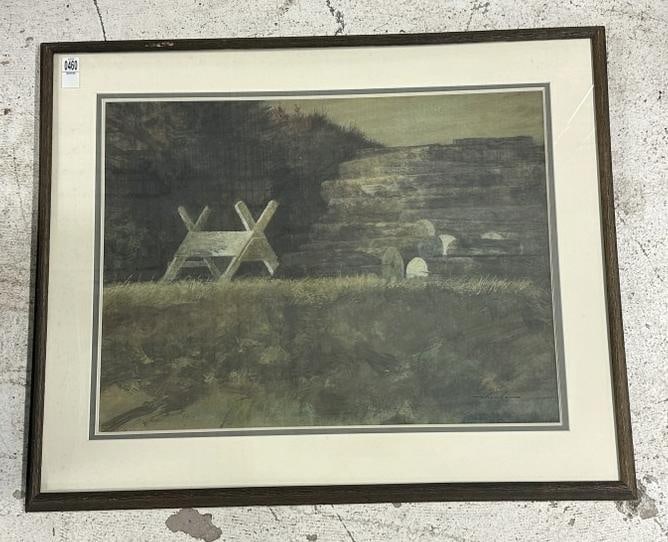 William Thomson ( 1931-2014 ), watercolor landscape with cut down trees in background piled up and (1 of 3)