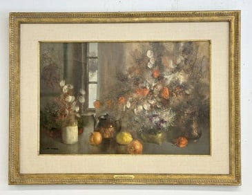 Tom Nicholas (Born 1934) o/c still life titled ( STILL LIFE WITH FRUIT ), wonderfully executed, in