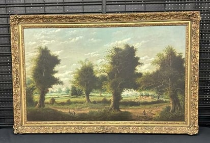 Wonderful large 19th c o/c landscape signed illegibly and dated 1877, looks like BROOKS ?), older