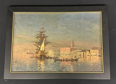 Impressionist Venetian o/b canal scene, unsigned, ( split in wood panel one end to the other ), in