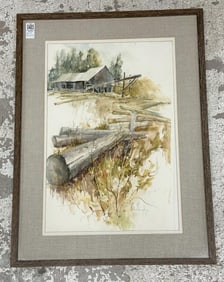 Edna Tompkins w/color titled ( THE SAWMILL-VERMONT, owned by the Bills Family ), in fine condition,