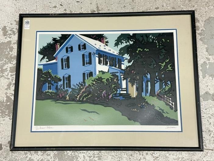 Jon Carsman (1944 - 1987) signed woodcut landscape with house titled ( SUMMER SOLACE ), Numbered 174 (1 of 5)