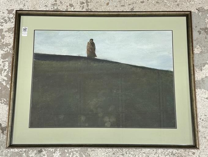 William Thomson ( 1931-2014 ), watercolor landscape with figure on a hill, signed lower right, (1 of 2)