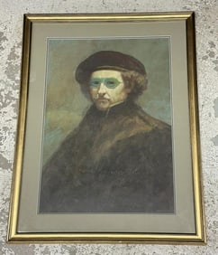 William Thomson ( 1931-2014 ) watercolor of Rembrandt with eye mask, signed lower right, nicely