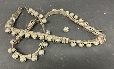 Strand old SLEIGH BELLS from the same estate, leather is cracked and worn, bells have nice old