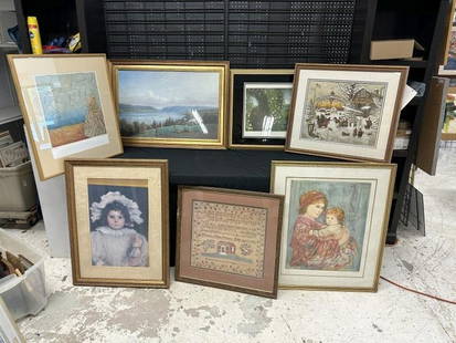 Estate lot of (7) framed prints, including one signed ( Hibel & Charles Wysockie ), just as we found: Estate lot of (7) framed prints, including one signed ( Hibel & Charles Wysockie ), just as we found them, good lot for a dealer to sort out….From a fine Dutchess County, N.Y. estate Art Collection,