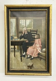 H. Westheimer circa 1920's o/c older gentleman and young girl seated at table, signed lower left, in
