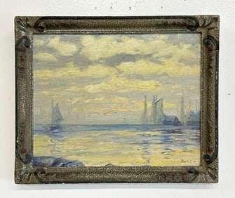 Louise Mary Wahl Kamp (1867 - 1959) impressionist o/b seascape in carved frame of the period, signed