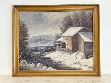 Arthur Walls impressionist o/b Winter landscape, dated 1953. From Hudson Valley estate, nice