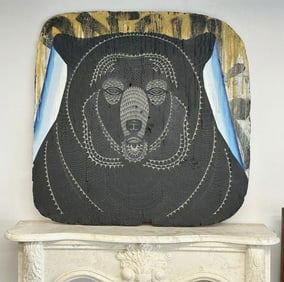 David Ellis (Born 1971) painting of Bear on ( ROAD WORK AHEAD sign ) titled ( BEAR 1, 2013 ).