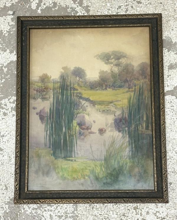 Rhoda Carleton Holmes Nicholls (1854 - 1930) watercolor landscape, in frame of the period, signed (1 of 3)
