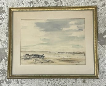Michel Gerard Gilbert (1914 - 1973) watercolor seascape, dated 1940, nice estate condition, from