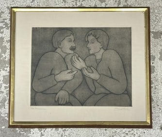 Dario Viterbo (Born 1890)  signed Mid Century etching titled ( DISCUSSION, nunbered 14 of 30 ), in