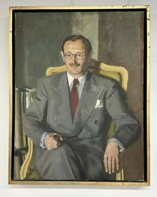 Alfred Reginald Thomson (1894-1979) o/c portrait of a Gentlemanholding a pipe, ( a few small tears