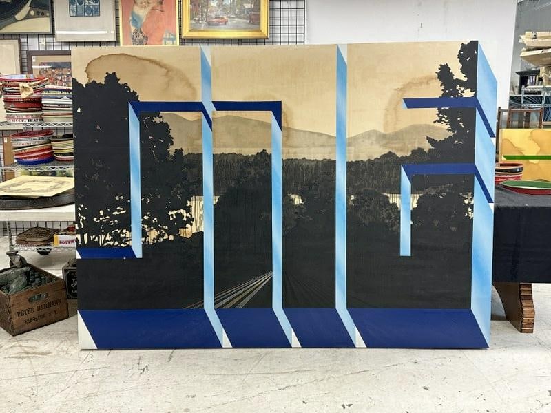 David Ellis (Born 1971) large Mixed Media landscape on wood frame, titled ( "ONE " 2013 ), titled (1 of 4)