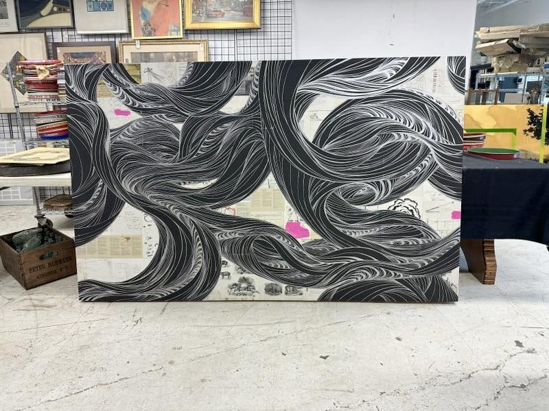 David Ellis (Born 1971) large Mixed Media abstract on wood frame, titled ( FLOW, 2011 ), in very (1 of 5)