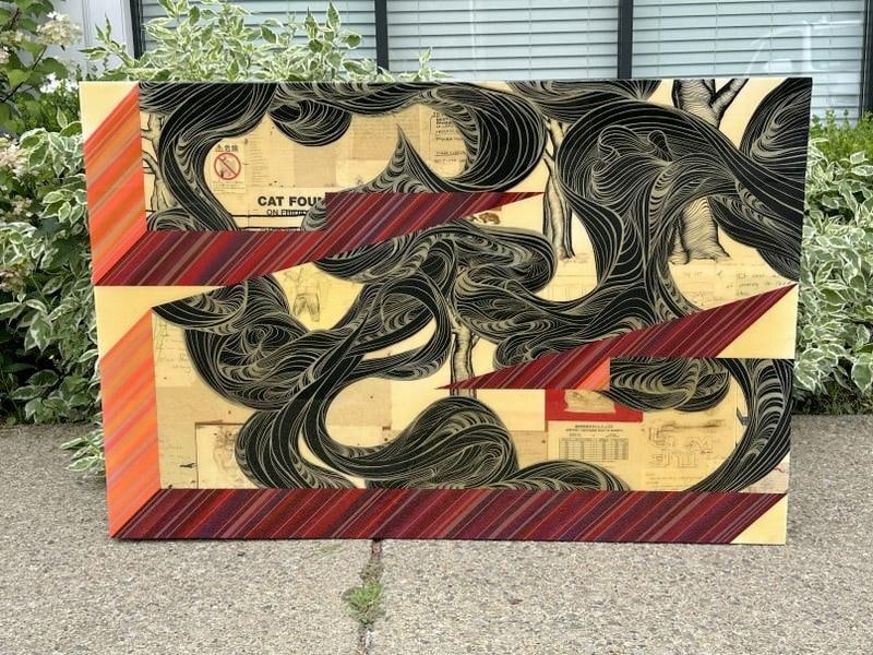 David Ellis (Born 1971) large Mixed Media abstract, with lacquered finish, titled on back ( "Z" (1 of 4)