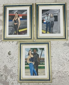 (3) Clinton Daniels watercolors of people, dated 1999, these come from the storage facility of